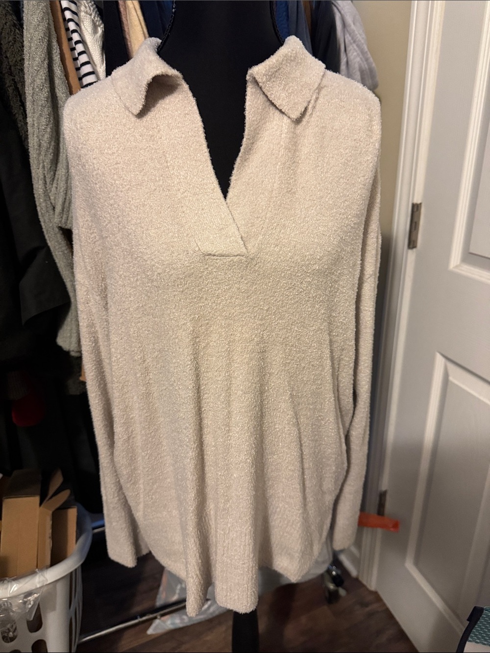 Barefoot Dreams CozyChic Lite Women's Cream Plush Collared Sweater